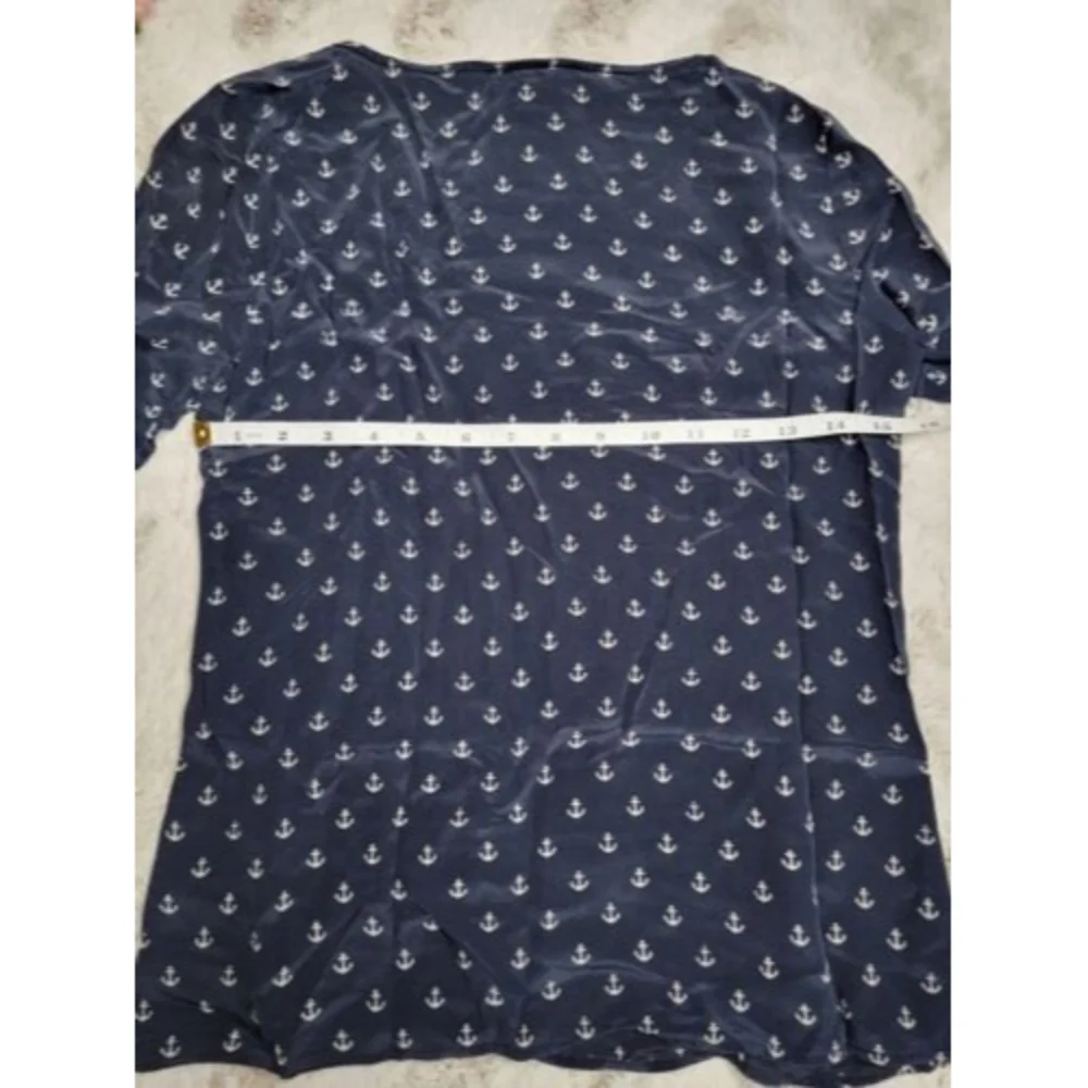 J Crew 100% Silk‎ Button Shoulder Accent Anchor Print Blouse Size 0